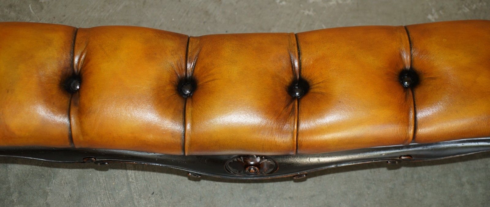 97.5cm Victorian Chesterfield Brown Leather Club Fender Log Burner Footstool photo vinterior