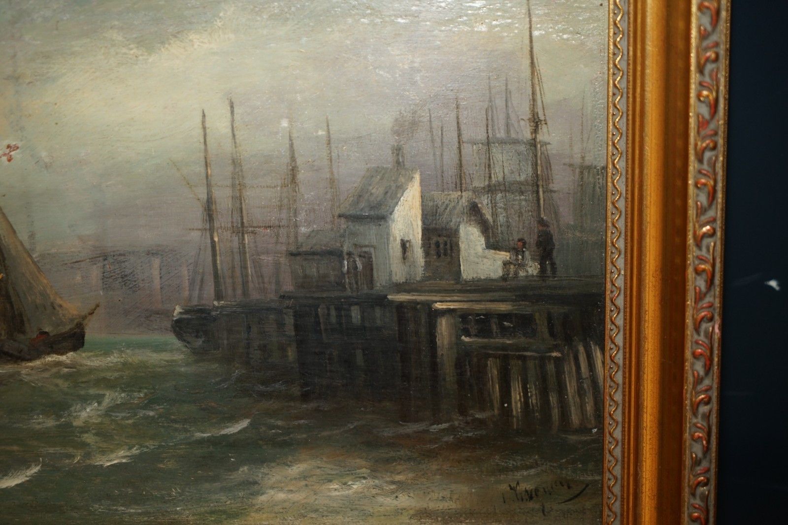 After William Anslow Thornley 1858 98 Nautical Oil Painting Titled Off The Wharf photo vinterior