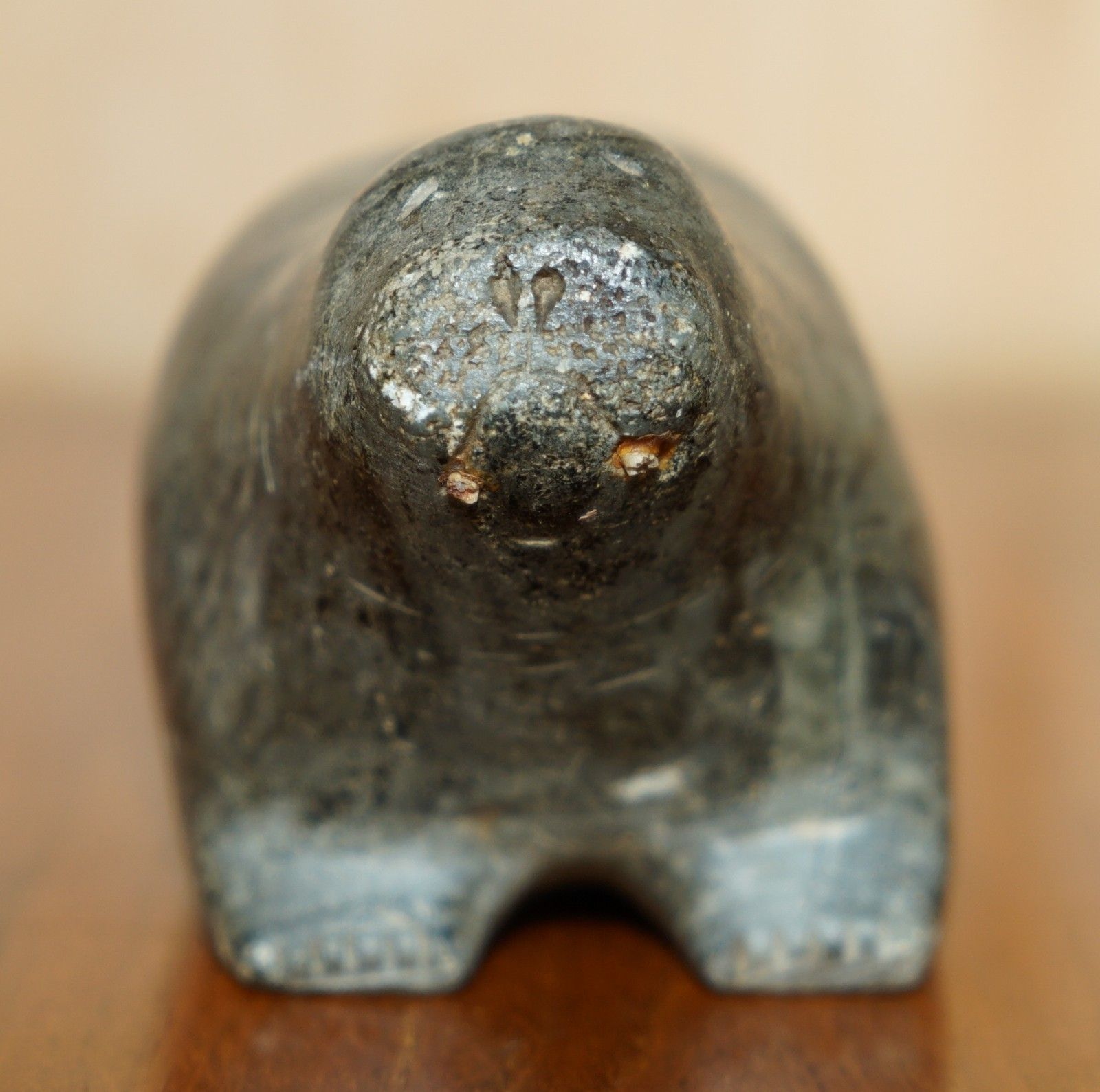 Original Signed With Serial Number Inuit Eskimo Soapstone Carving Walrus Statue photo Art