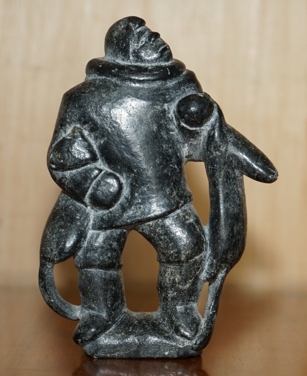 Fine Joanassie Smith Signed Serial Numbered Inuit Eskimo Hunter Soapstone Statue photo furniture