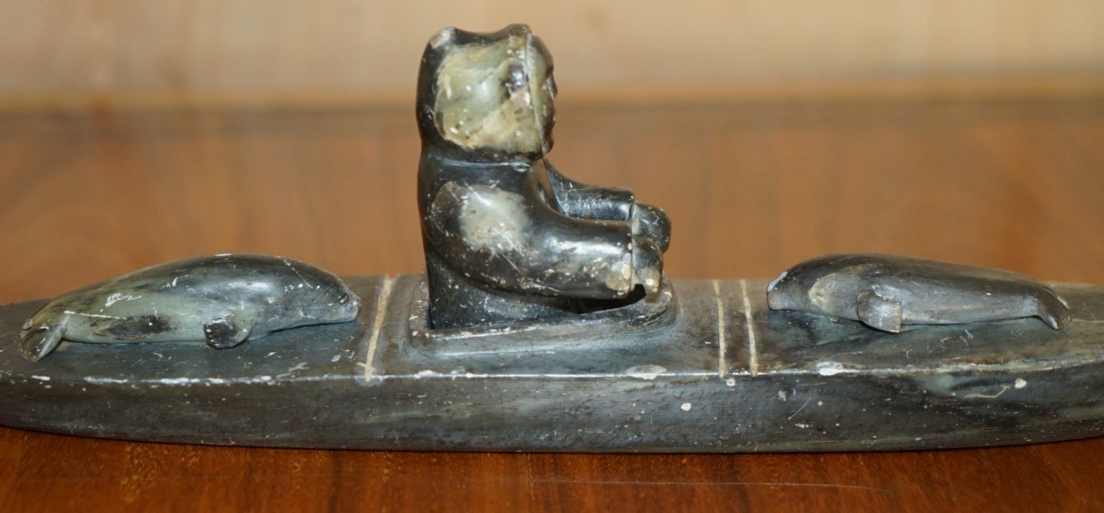 Fine Alex Patsauq 1917 Signed Serial Number Inuit Eskimo Soapstone Kayak Carving photo buy