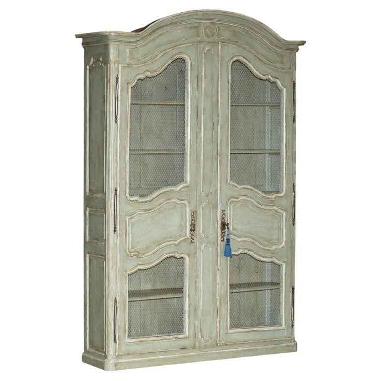 Large Antique 1820 Louis XV Painted Armoire Bibliotheque Housekeepers Cupboard