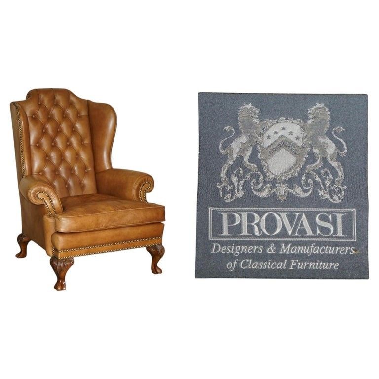 Luxury Provasi Italy Chesterfield Hand Dyed Brown Leather Wingback Armchair
