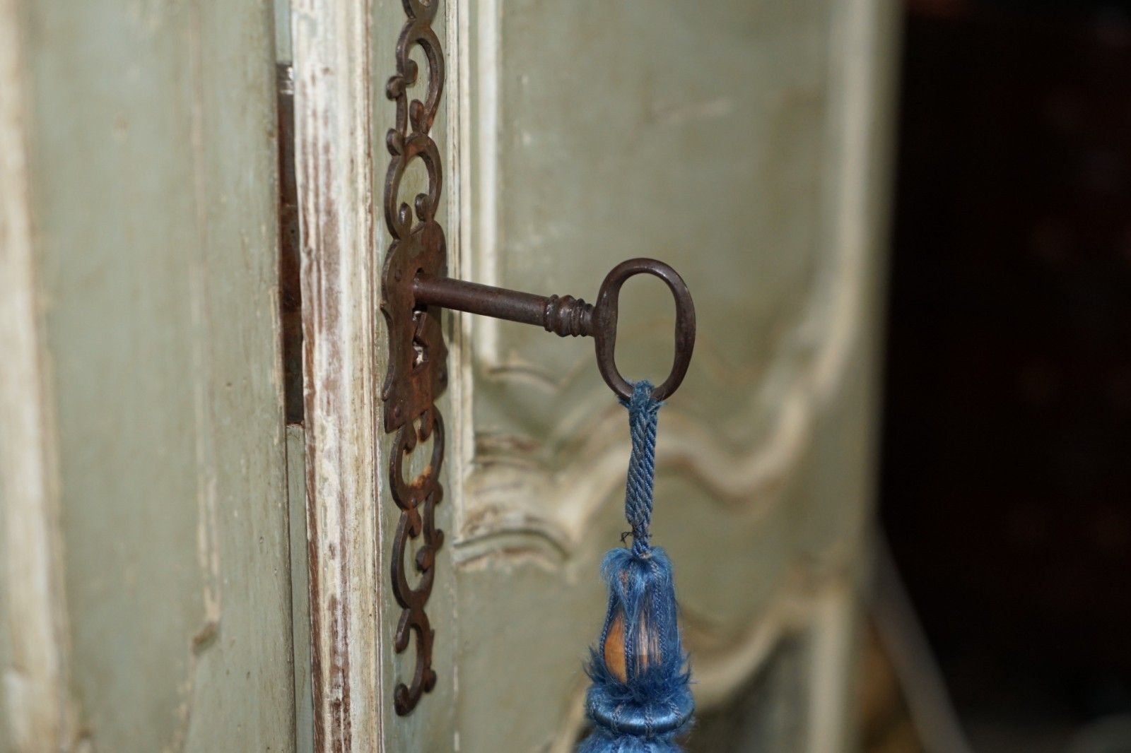 Large Antique 1820 Louis XV Painted Armoire Bibliotheque Housekeepers Cupboard photo vintage