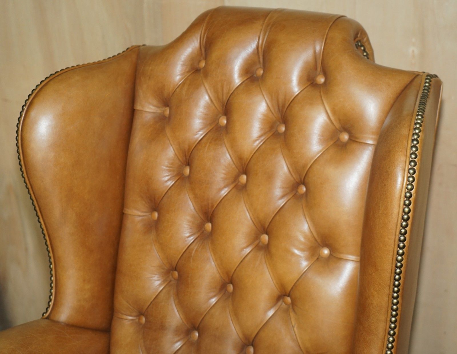 Luxury Provasi Italy Chesterfield Hand Dyed Brown Leather Wingback Armchair photo 2950.0