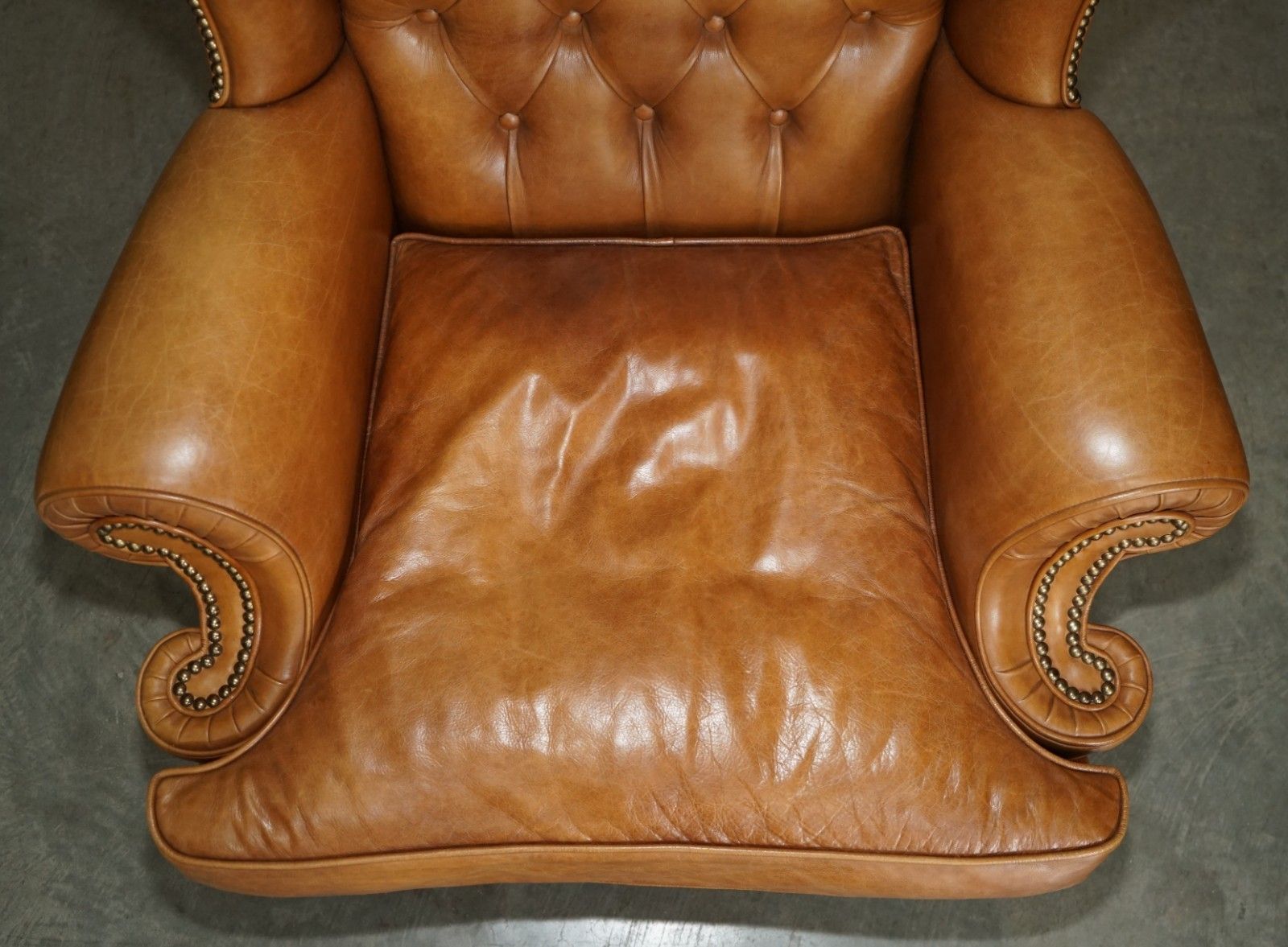 Luxury Provasi Italy Chesterfield Hand Dyed Brown Leather Wingback Armchair photo vinterior