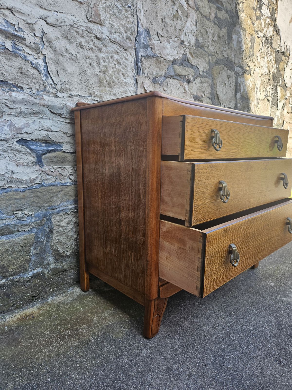 375.0 Vintage Lebus Chest Of Drawers Three Drawer Oak Cabinet Tallboy Super Proportions And Detailing photo
