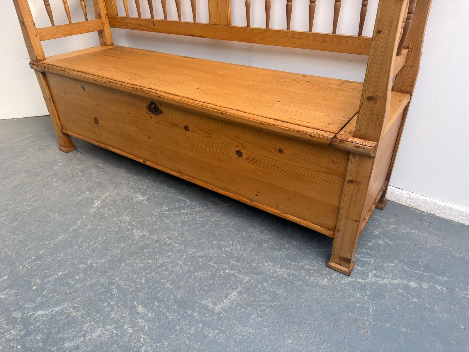 A Lovely Original Hungarian Spindled Pine Waxed Victorian 3 Seater Bench photo Furniture