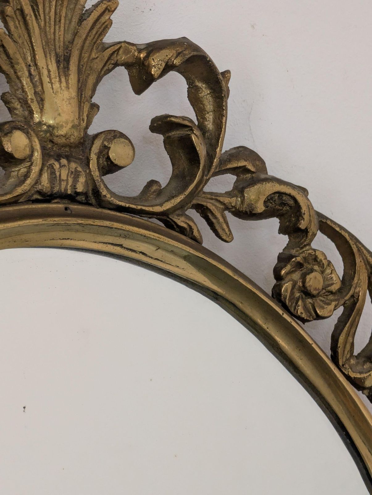 Mid Century Modern Italian Oval Bronze Cast Mirror Louis XV Baroque Style, 1950s photo vintage