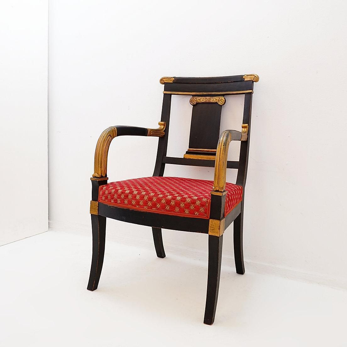 Empire Style Black And Gold Armchair   19th Century photo vintage