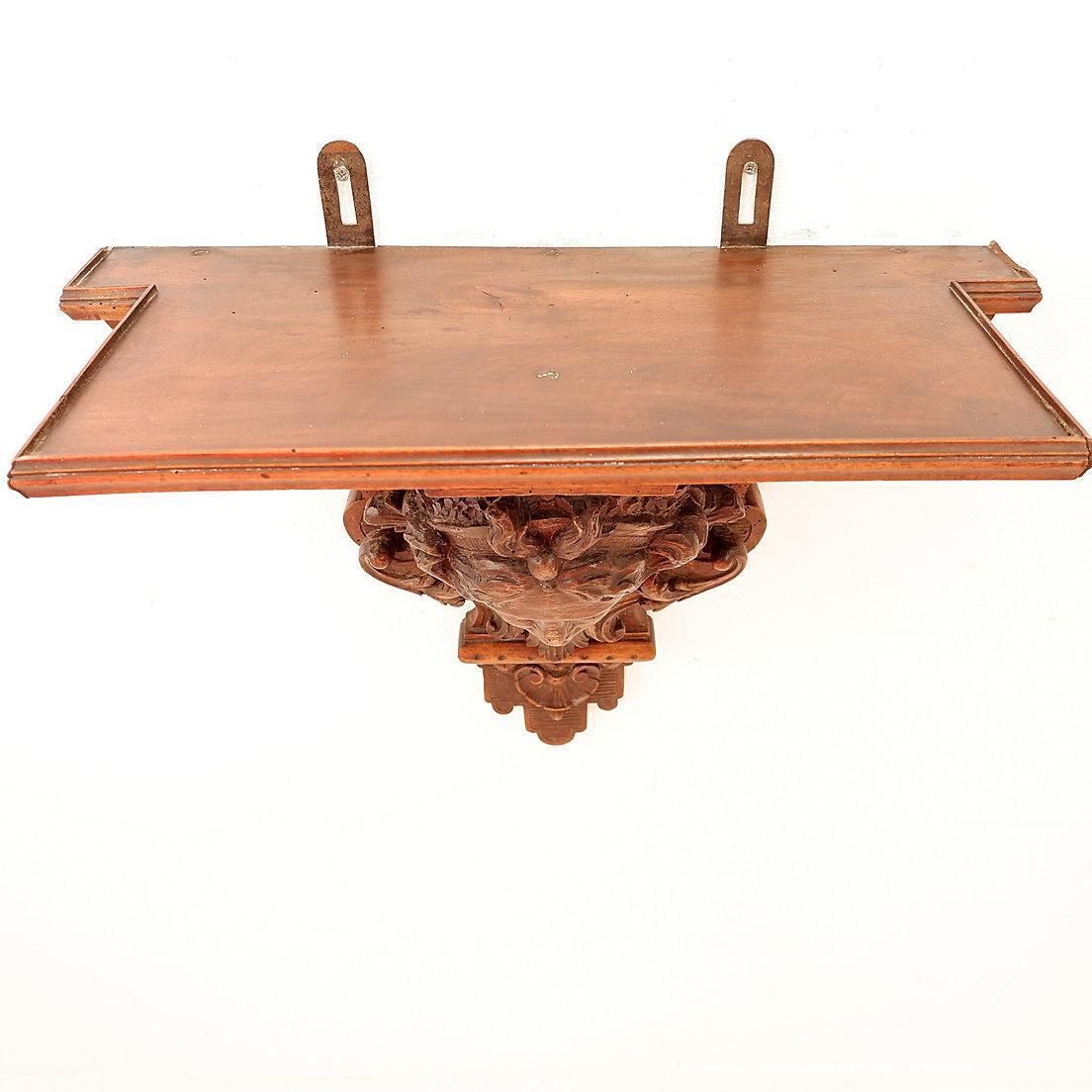 Antique Hand Carved Wooden Wall Shelf   19th Century photo vinterior