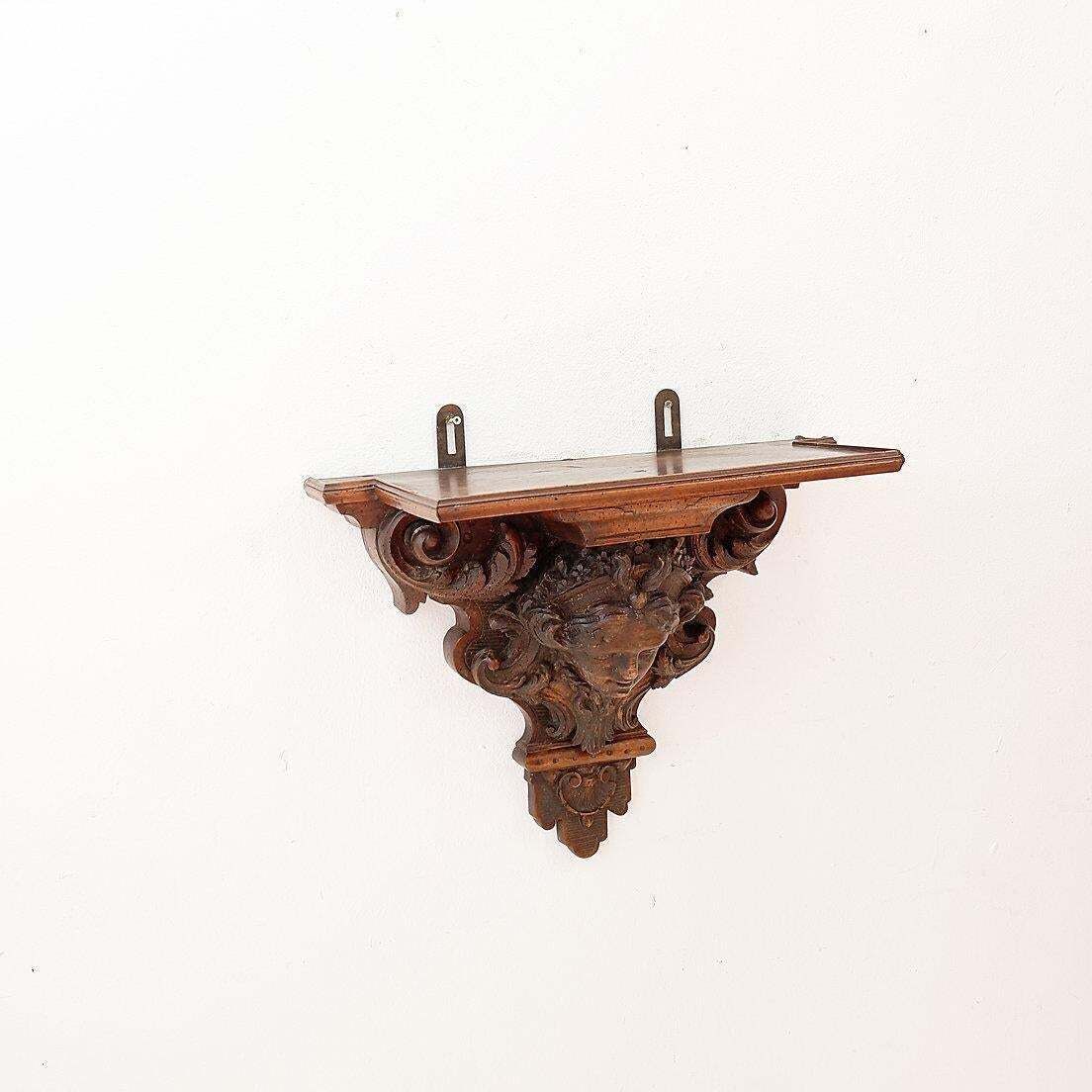 1688.0 Antique Hand Carved Wooden Wall Shelf   19th Century photo