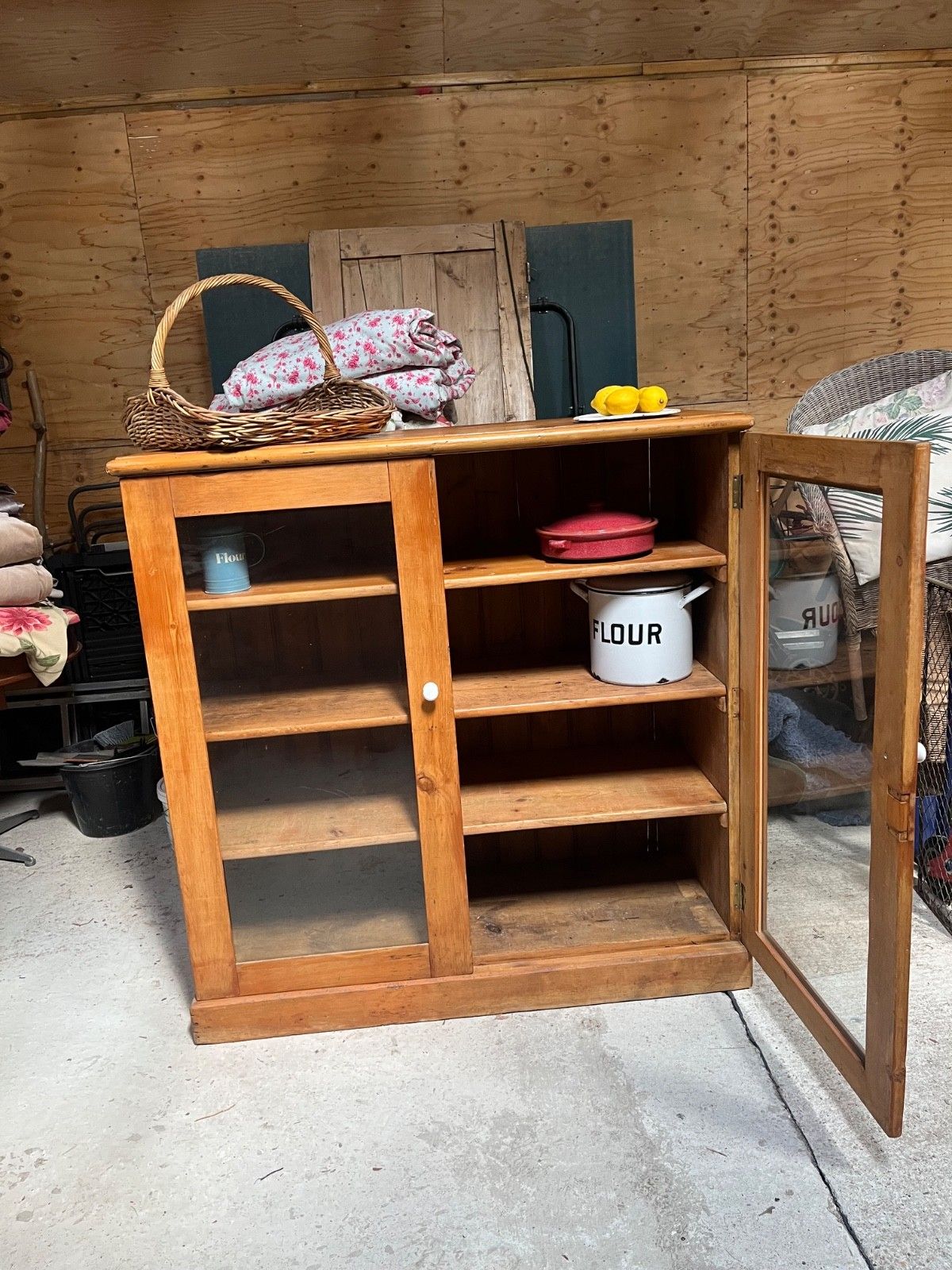 Antique/Vintage Glazed Pine Cupboard, Dresser Top, Bookcase Military Issue