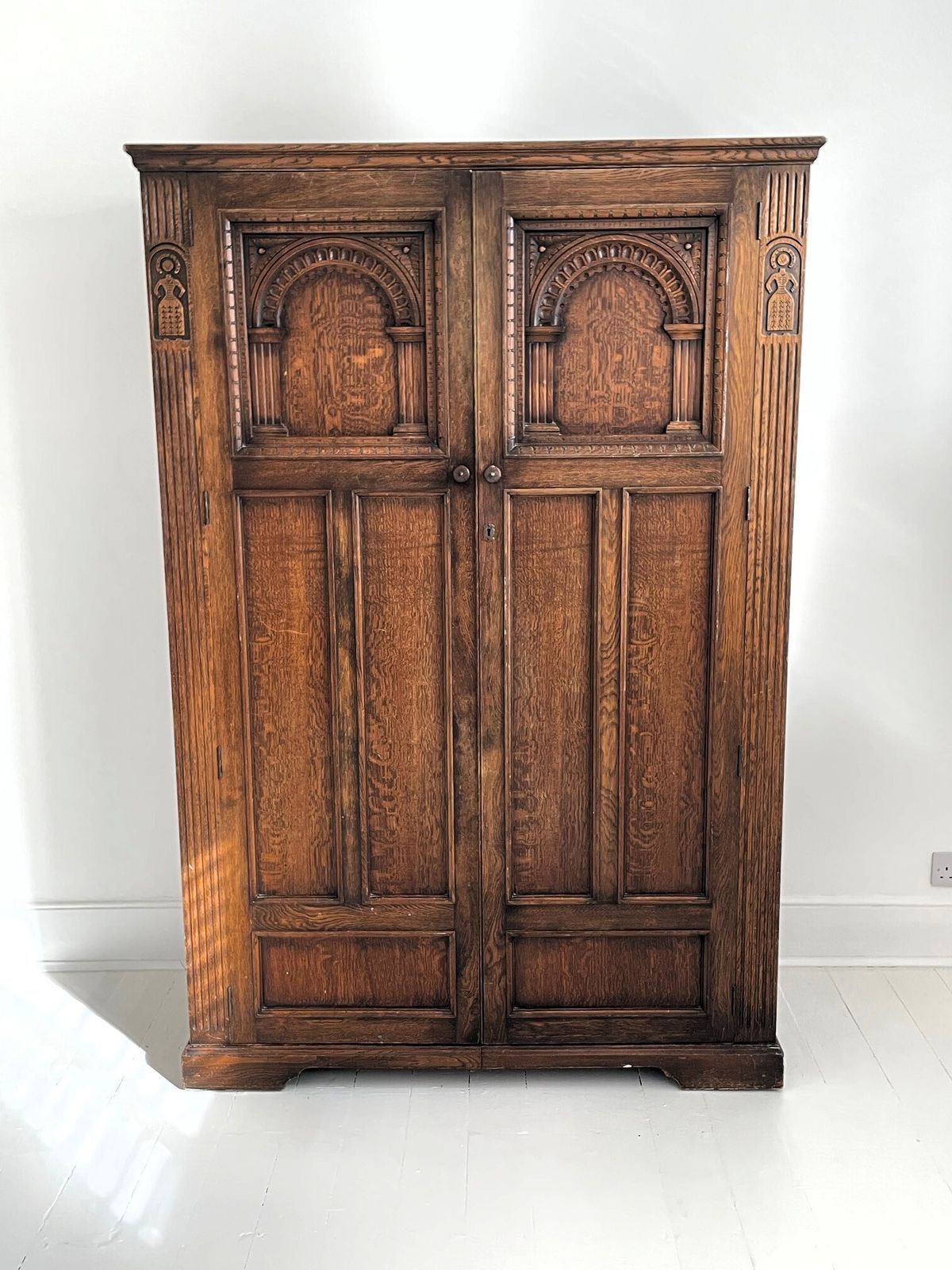 Antique Carved Oak Double Wardrobe | Early 20th Century (C.1920–1930) photo furniture