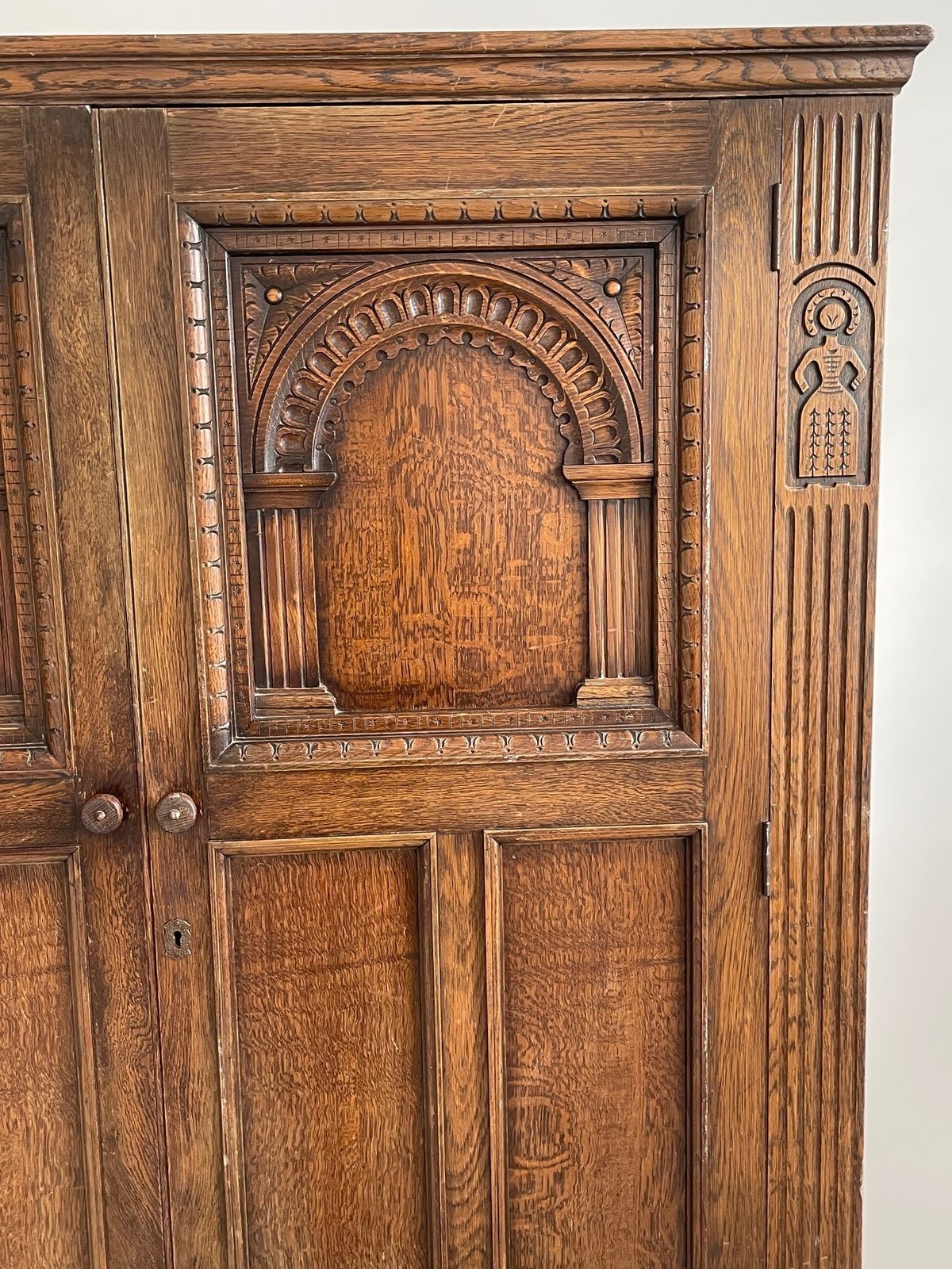 Antique Carved Oak Double Wardrobe | Early 20th Century (C.1920–1930) photo 495.0