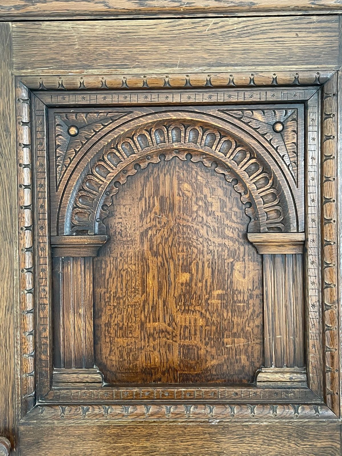 photo for sale Antique Carved Oak Double Wardrobe | Early 20th Century (C.1920–1930)