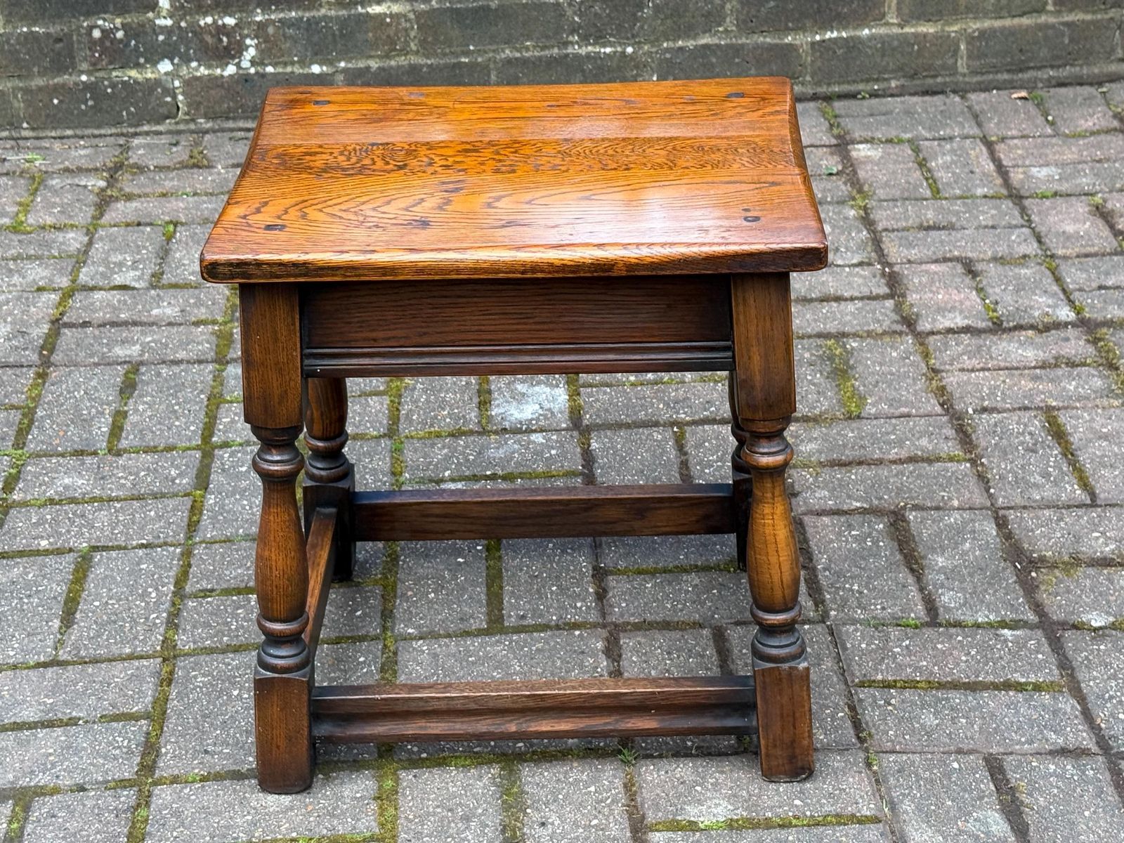 Antique Style Oak Joint Table Rustic Jacobean Revival Side Table   1960s To 70s Rustic Table 46cm W, 48cm H photo for sale