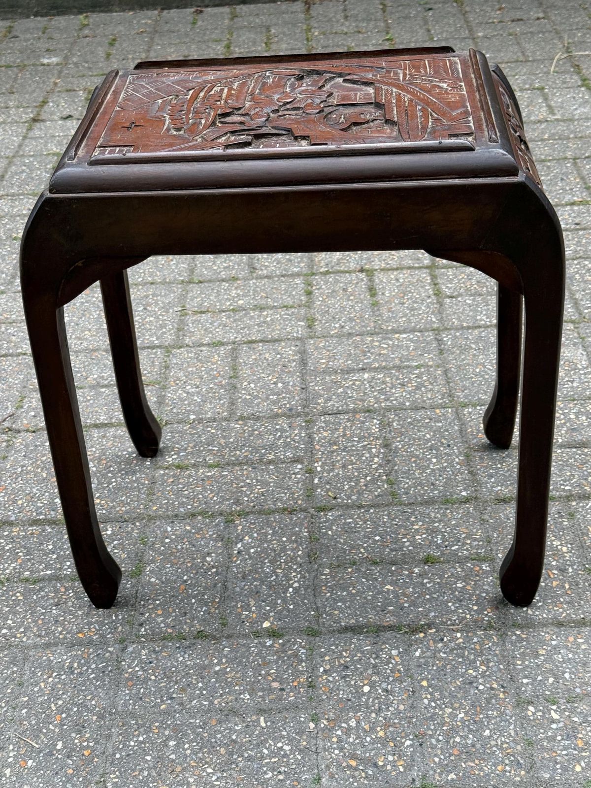 Vintage Mid Century Carved Oriental Side Table Chinoiserie Dark Wood Accent photo Furniture