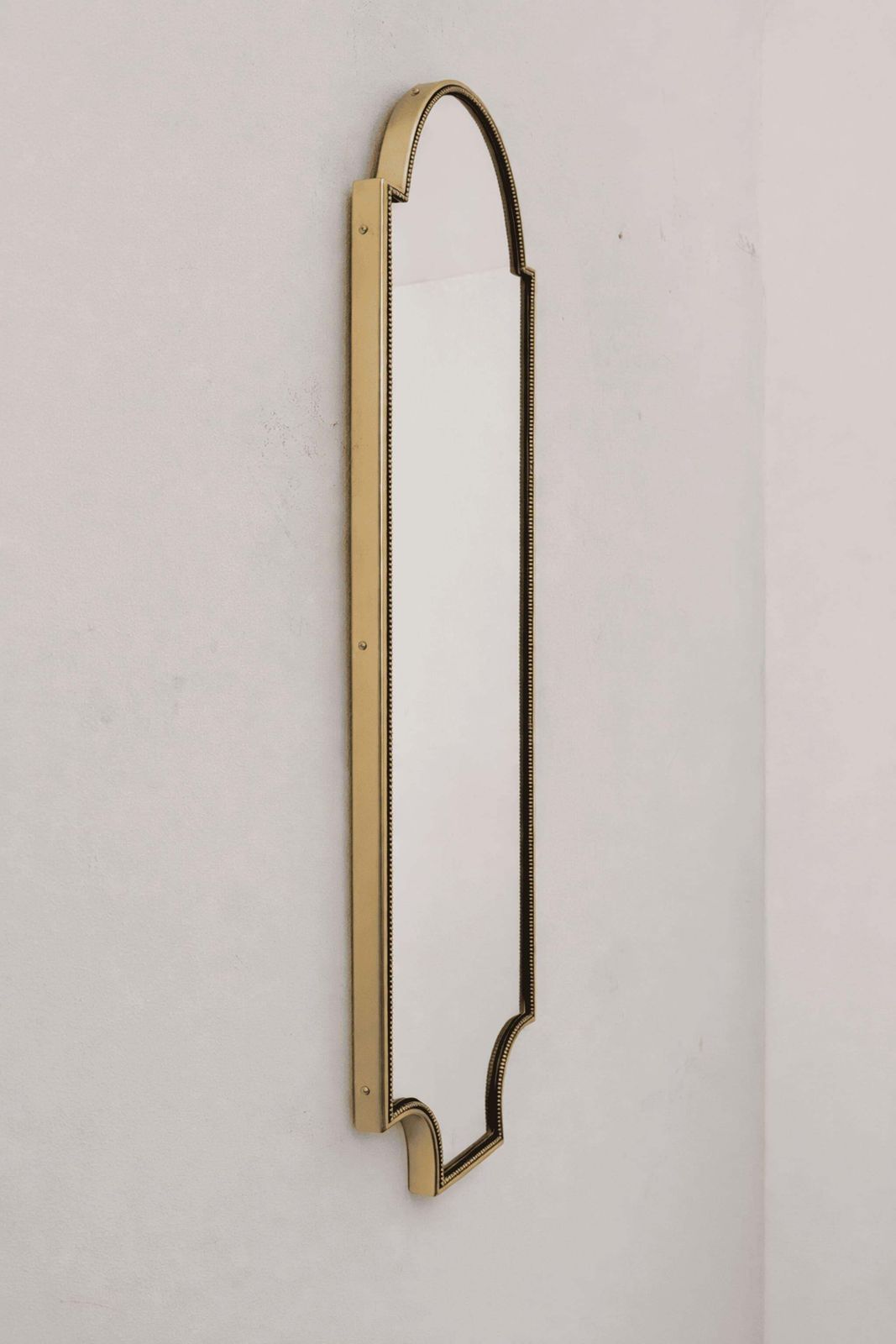 Italian Mid Century Modern Brass Shield Mirror In Gothic Style, 1960s photo Home Decor
