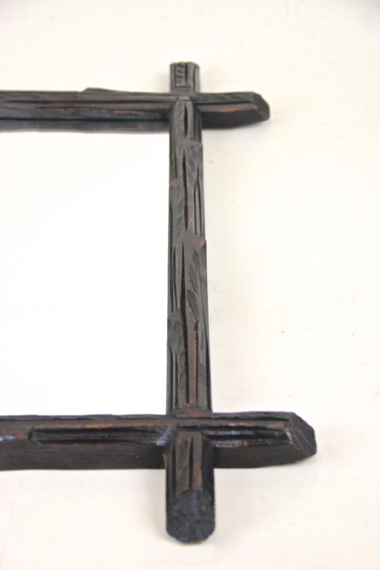 photo for sale 19th Century Rustic Black Forest Wall Mirror   Hand Carved, Austria, Circa 1880