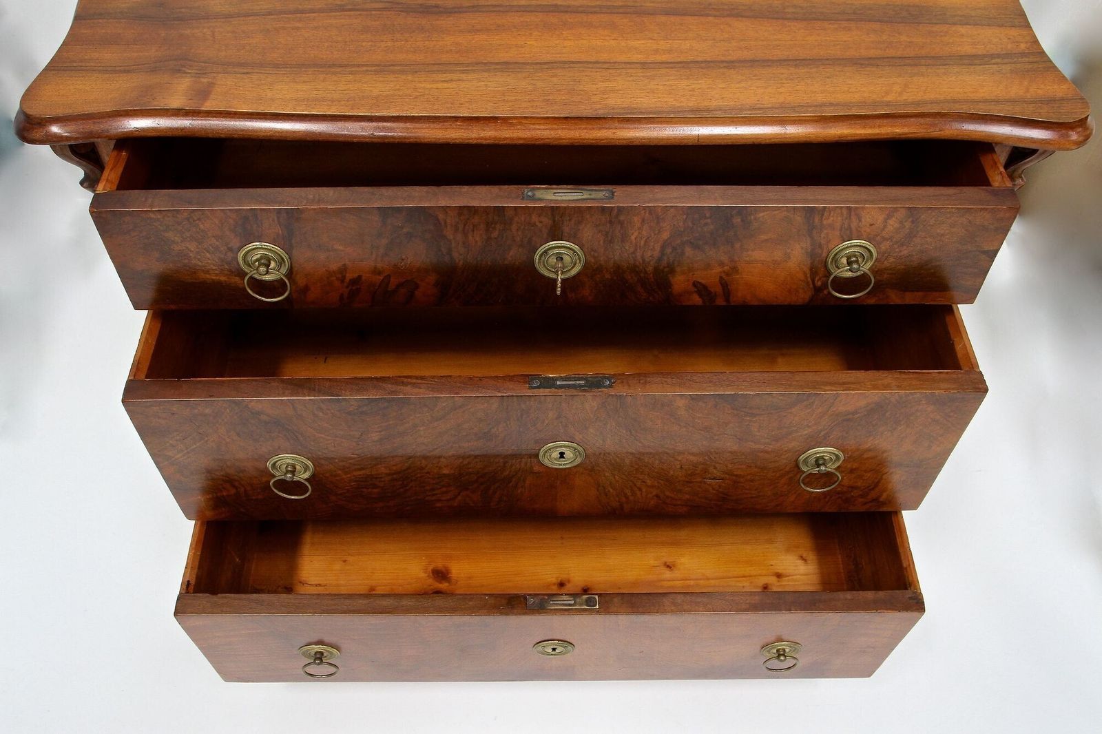 19th Century Biedermeier Chest Of Drawers With Carvings, Nutwood   At Ca. 1860 photo Furniture