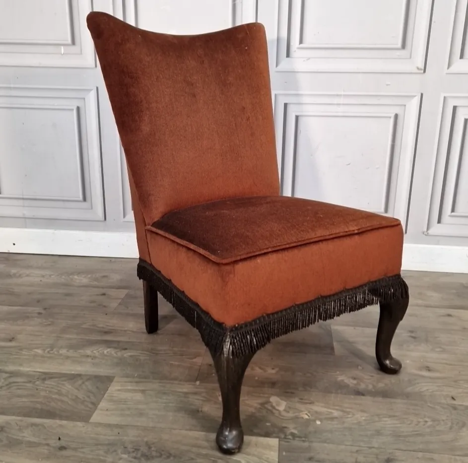 Vintage Bedroom Nursing Chair Upholstered Slipper Dressing Seat Cabriole Legs