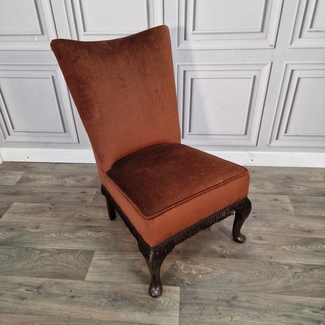 Vintage Bedroom Nursing Chair Upholstered Slipper Dressing Seat Cabriole Legs photo furniture