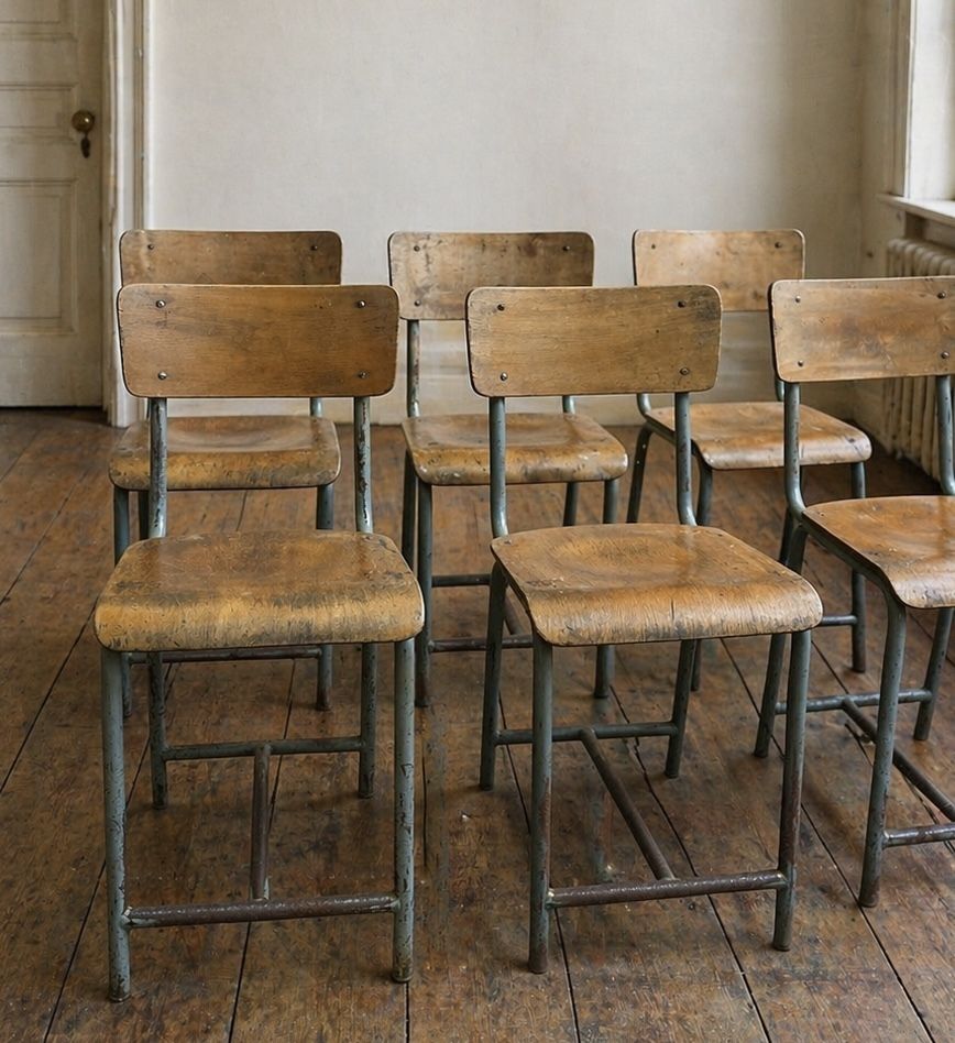 Set Of 7 Vintage French Mullca Chairs photo for sale