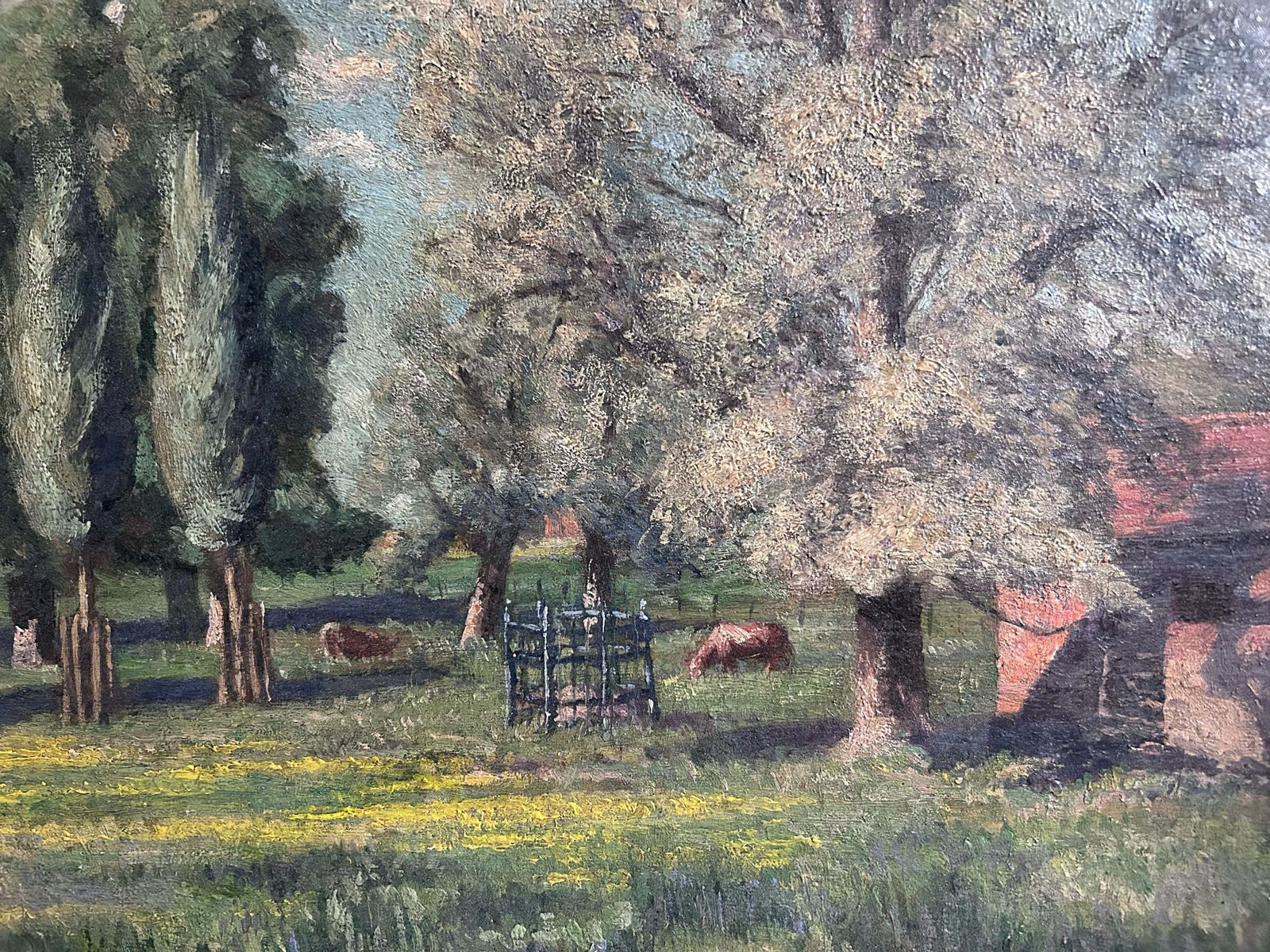 Early 20th Century Antique Oil Painting Landscape Farm Scene On Board In Original Gilt Frame photo Art