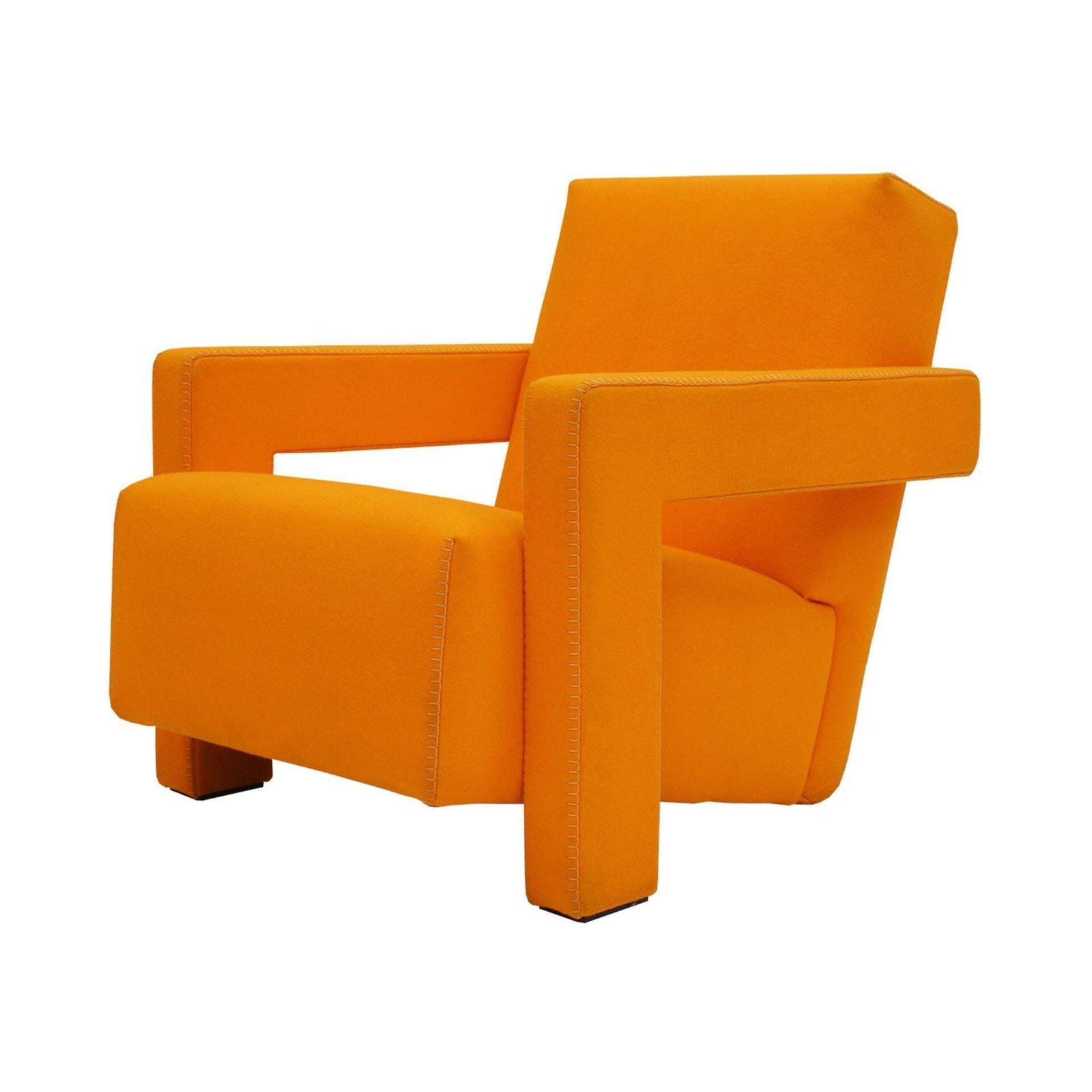 20th Century Thomas Rietveld Orange Wool Fabric Pair Of Utrecht Armchairs 1935 photo furniture