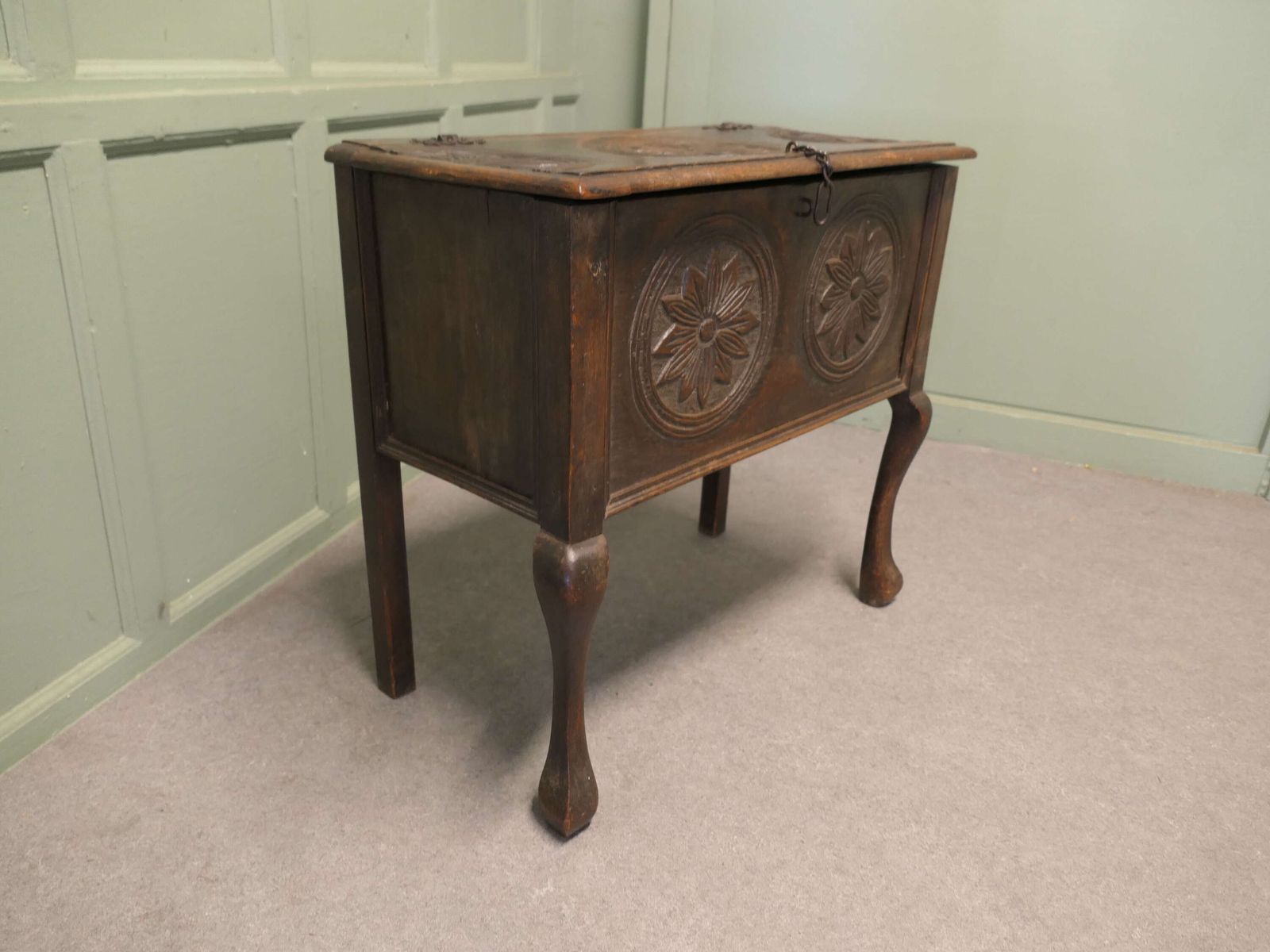 An Unusual 17th Century Carved Oak Coffer On Legs photo Furniture