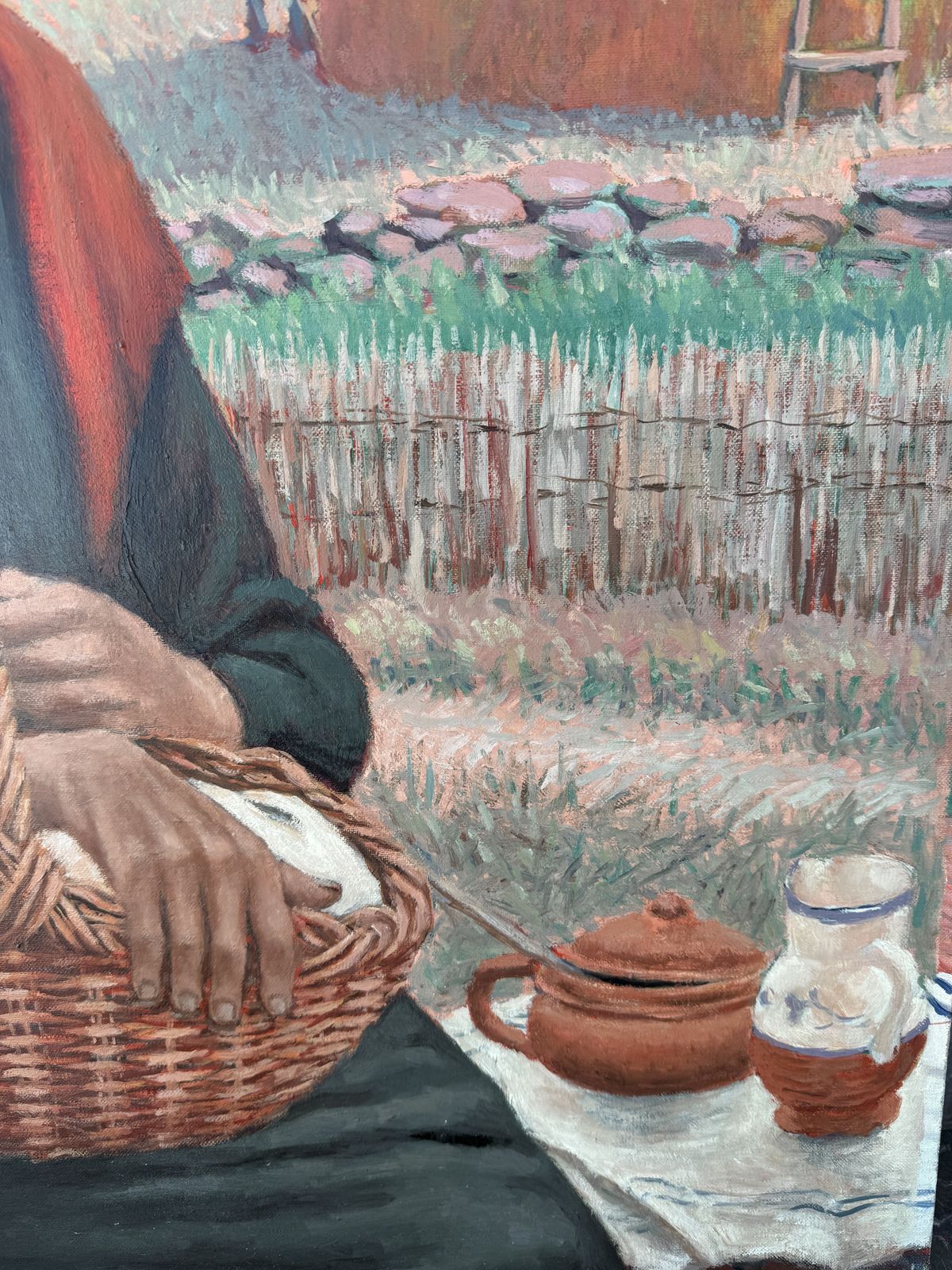 José Antonio Castro Cadenas – Spaanse Boerenvrouw Met Mand, Oogstlandschap, Figuratief Olieverfschilderij, 1976, Andalusisch photo buy