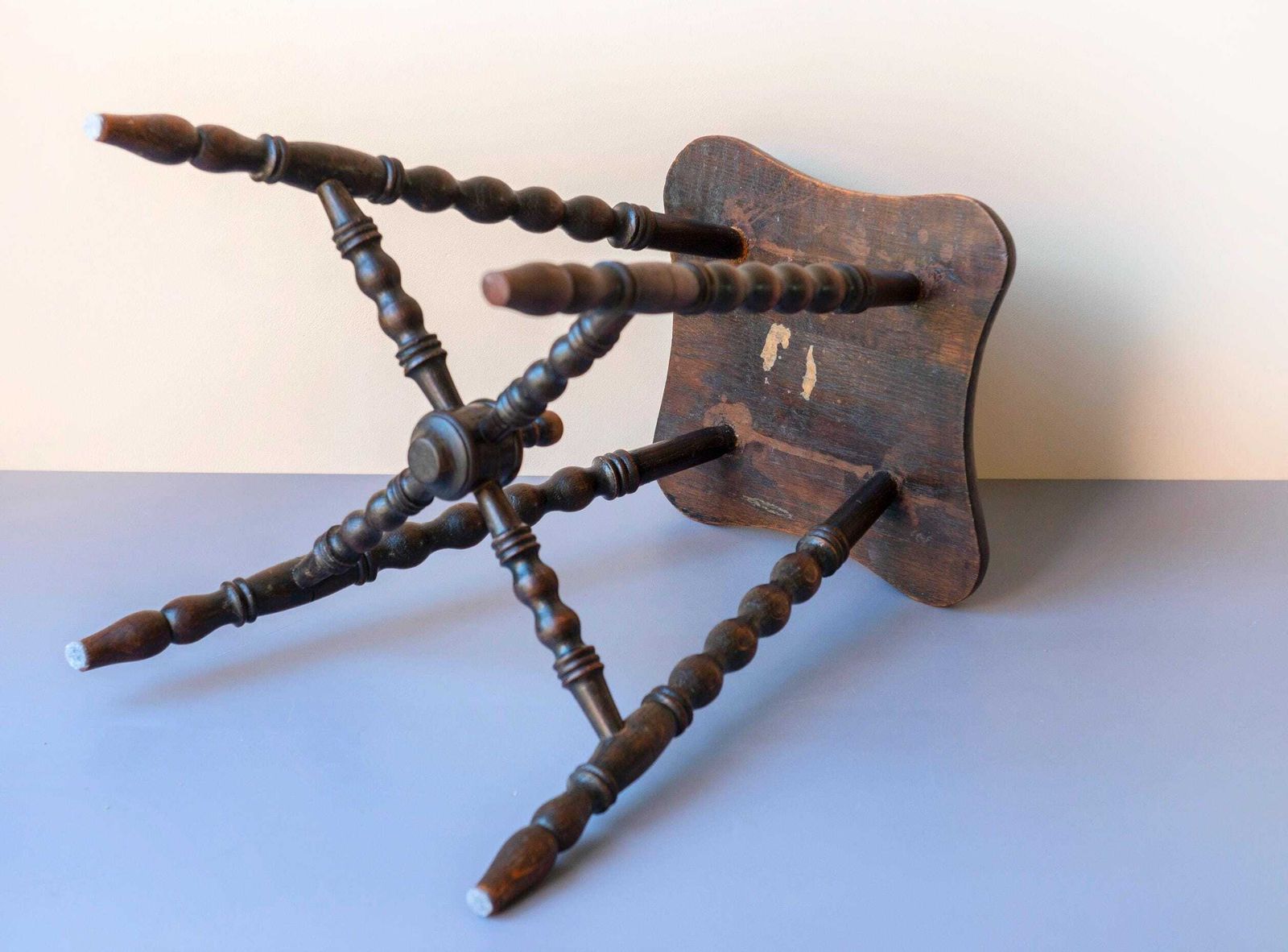 photo vinterior Antique Oak Bobbin Leg Stool   19th Century Hand Carved Seat   Victorian Turned Legs Plant Stand