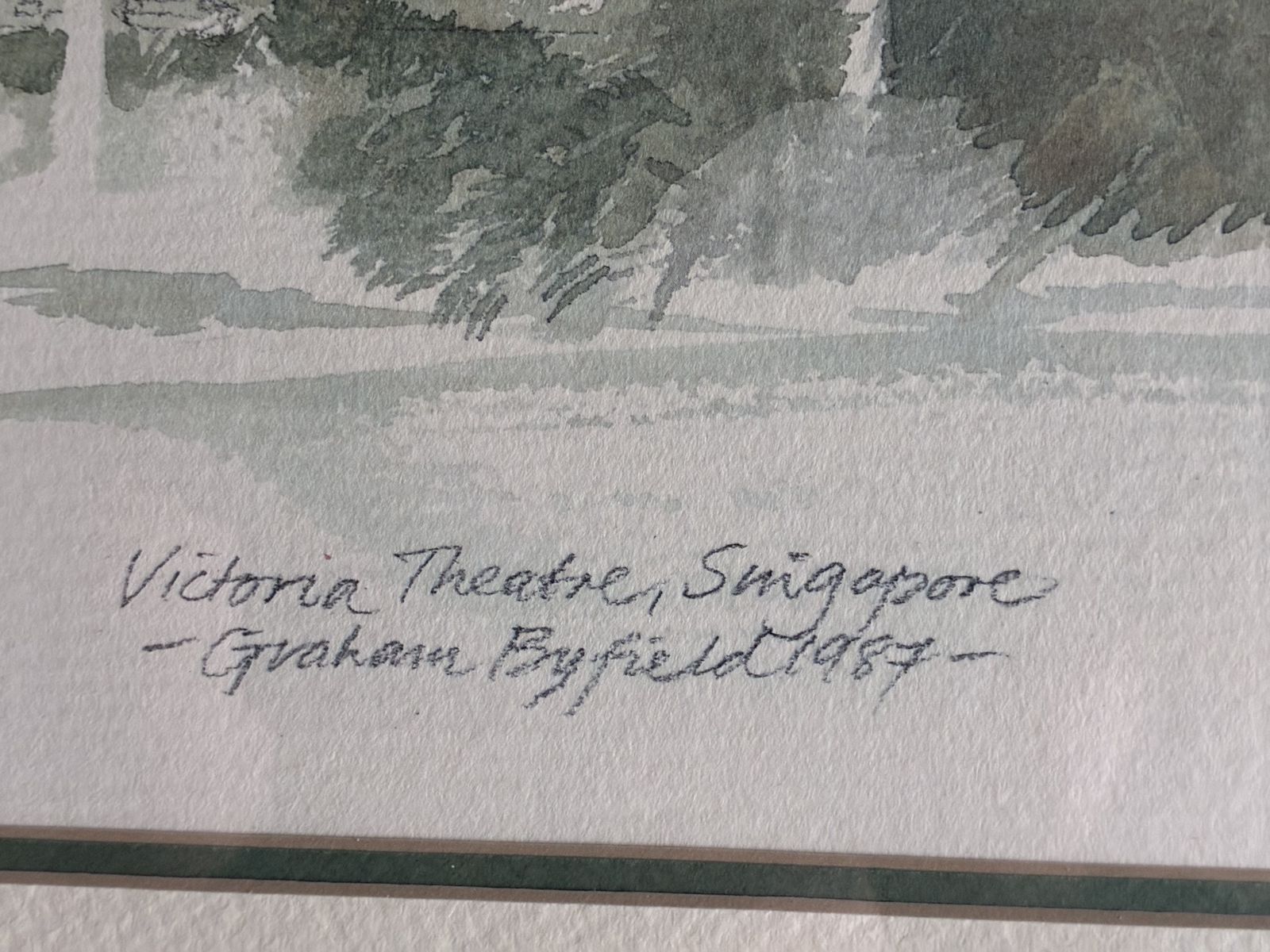 Signed Graham Byfield Architectural Lithograph, Victoria Theatre, Singapore photo Art