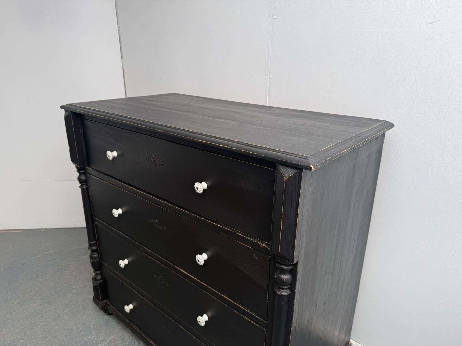 A Mint Clean Painted Black Original Hungarian 4 Drawer Victorian Chest Of Drawers photo Furniture