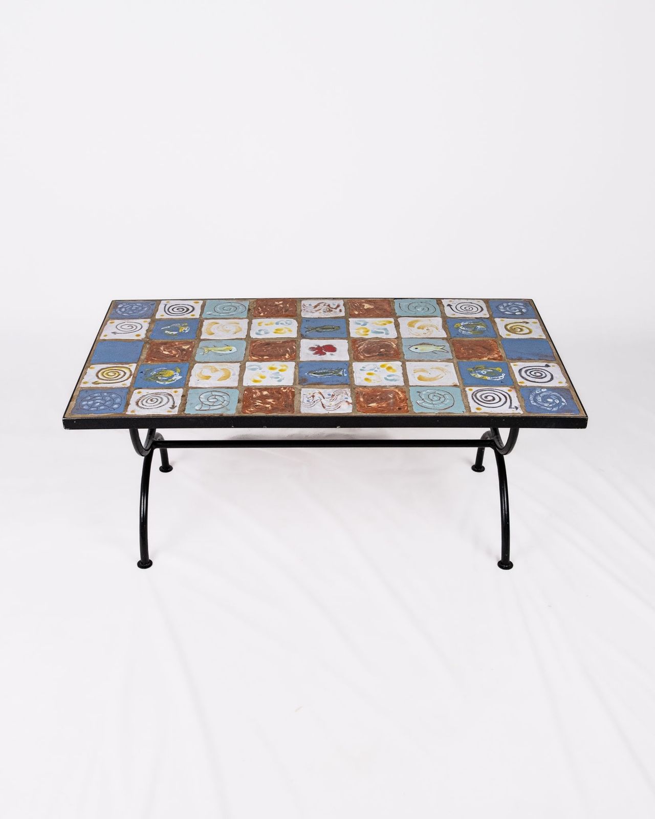 Coffee Table In Wrought Iron And Glazed Ceramic Tiles, France, 2013 photo vinterior