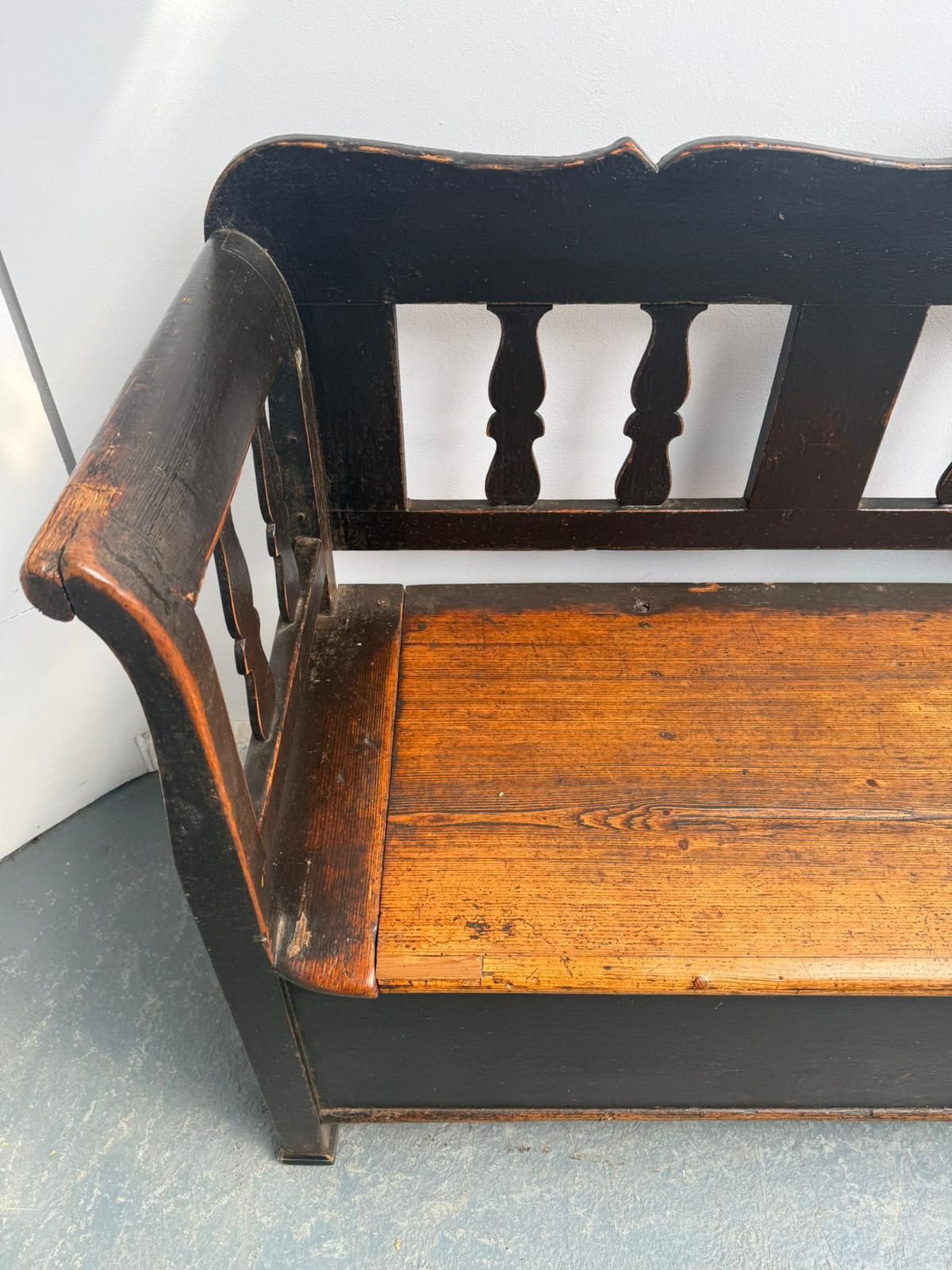 A Georgian Original Hungarian Painted Black Pine 3 Seater Bench photo 1195.0