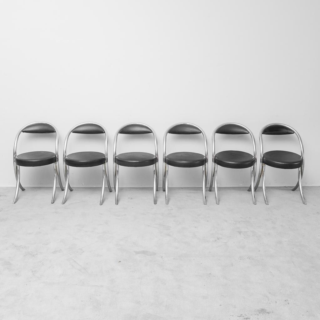 Set Of 6 Vintage 70s Wick Style Metal Eco Leather Chairs photo furniture