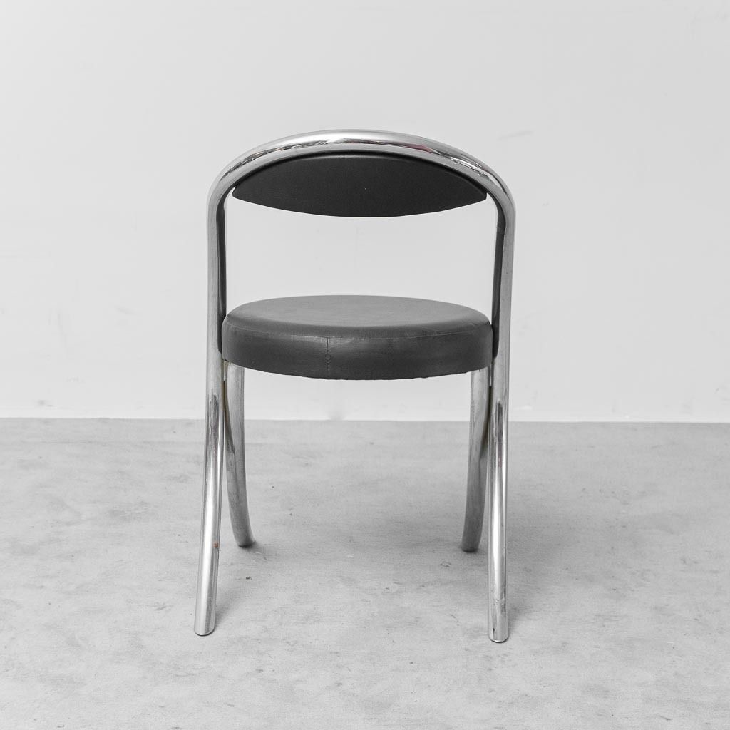 Set Of 6 Vintage 70s Wick Style Metal Eco Leather Chairs photo buy