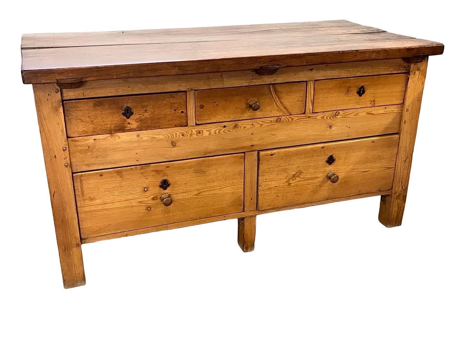 Furniture Dutch Antique Butcher Block / Kitchen Table In Pine And Chestnut photo