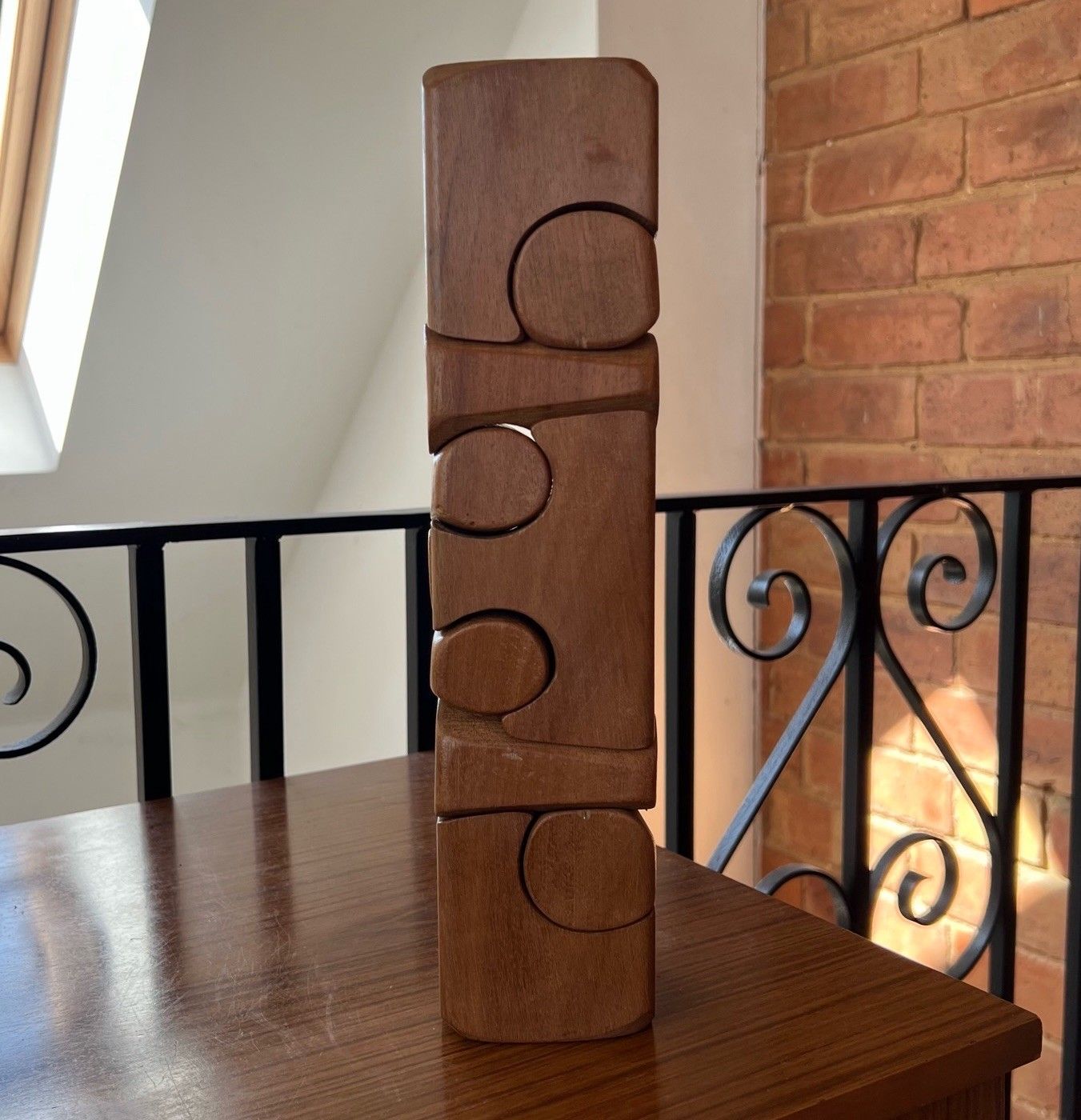 Brian Willsher Vintage Puzzle Sculpture Mahogany Mid Century Abstract Geometric photo vintage