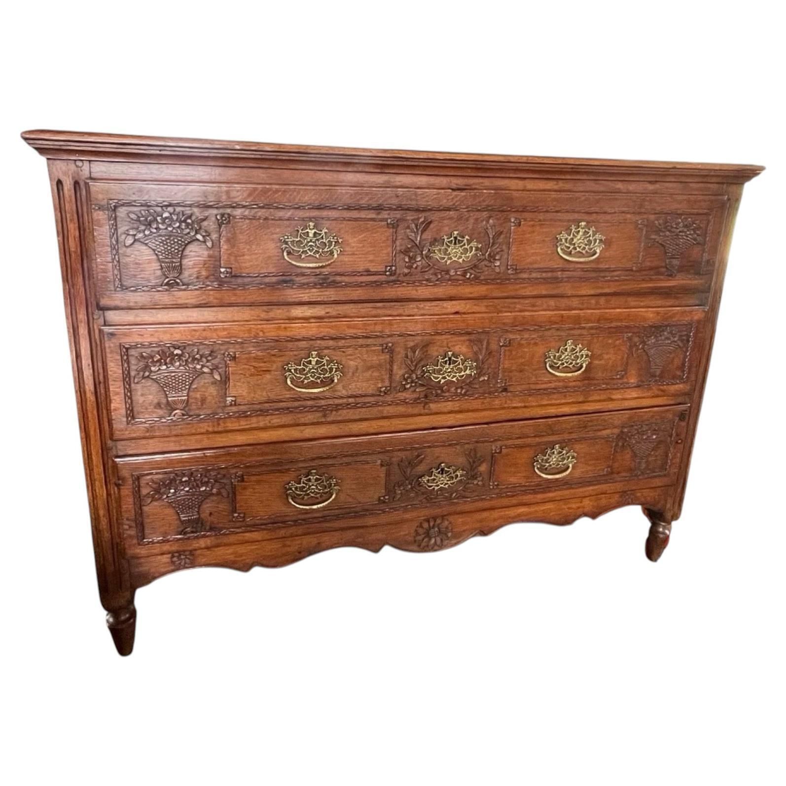 French Carved Oak Louis XVI Chest Of Drawers, Late 1700s photo furniture