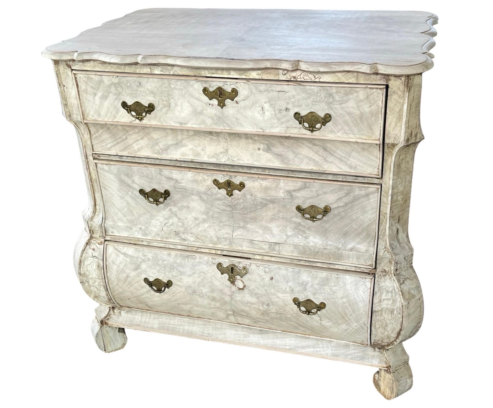 Bleached Dutch Oak Bombay Chest Of Drawers With Walnut Burl Veneer, 1820s photo furniture