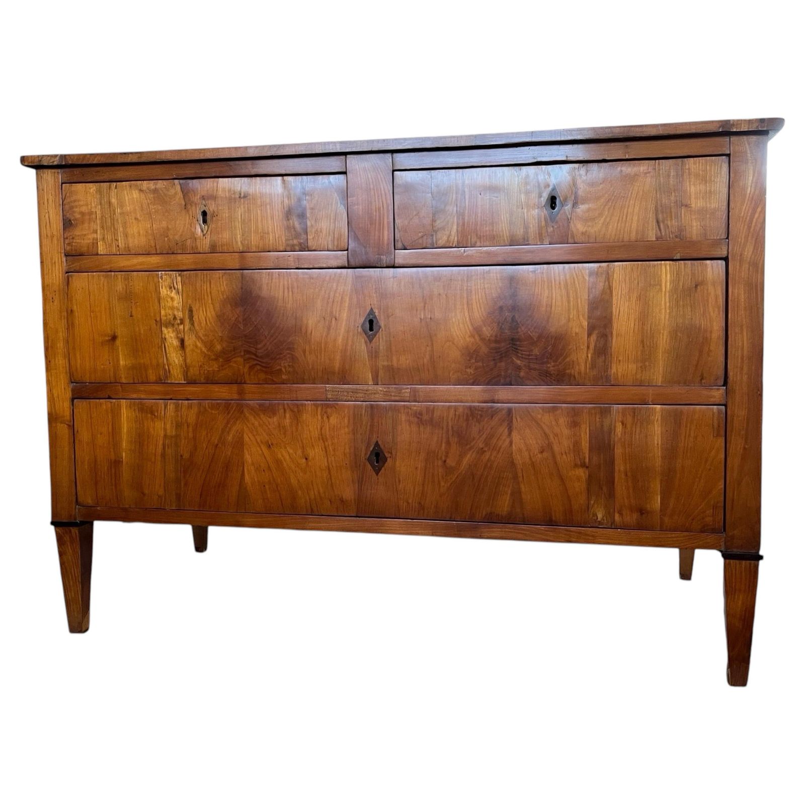 Antique Italian Neoclassical Cherry Commode With Veneer And Ebonized Trim