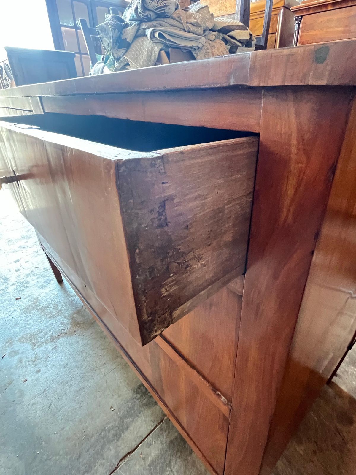 photo for sale Antique Italian Neoclassical Cherry Commode With Veneer And Ebonized Trim