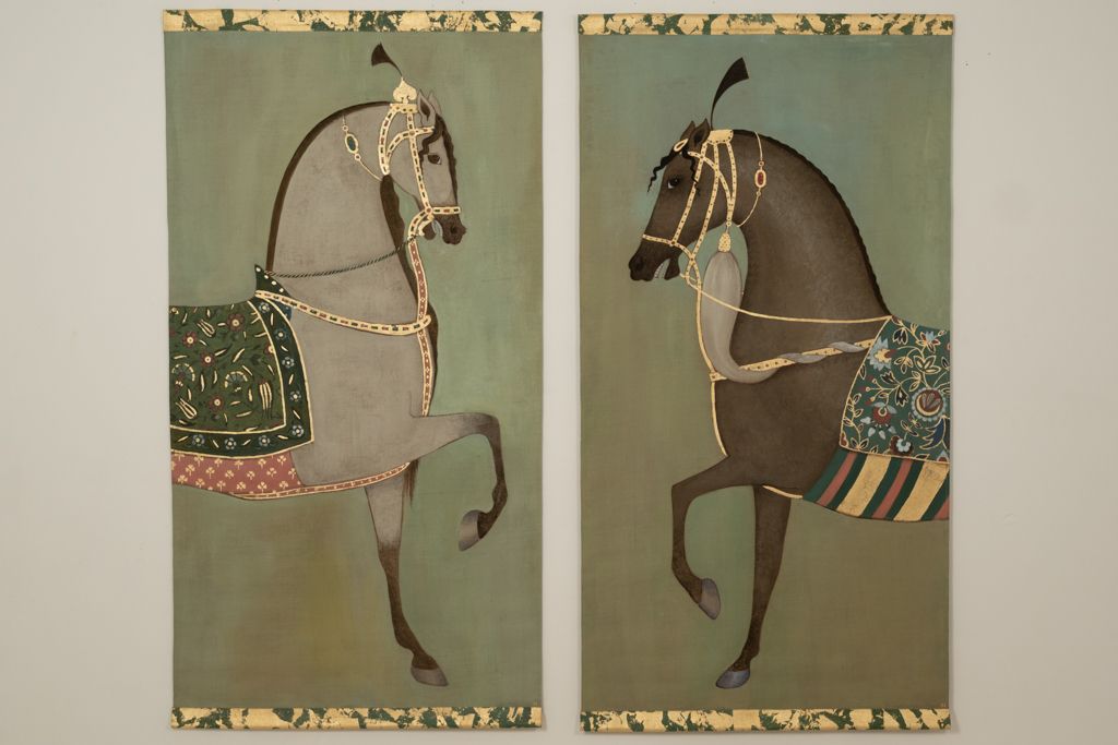 Painted Canvas Depicting A Light Colored Indian Horse In Profile. Contemporary. photo buy