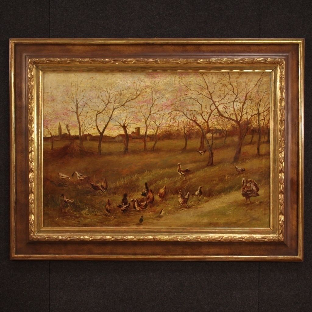 Peinture de paysage bucolique, milieu du XXe siècle