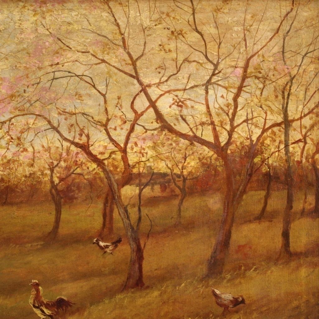 Peinture de paysage bucolique, milieu du XXe siècle photo for sale