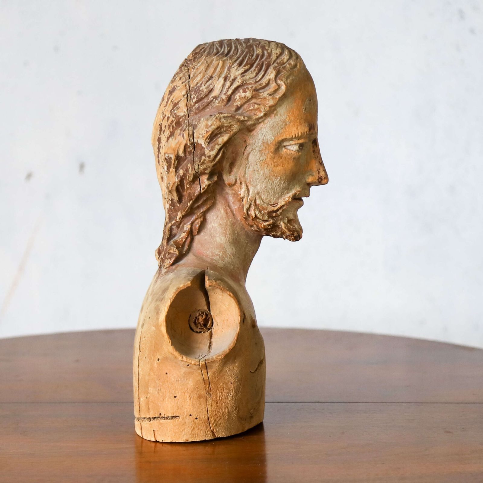 18th Century Polychrome Olive Wood Bust – Carved Head Of Christ, Italian, Sicilian photo 475.0