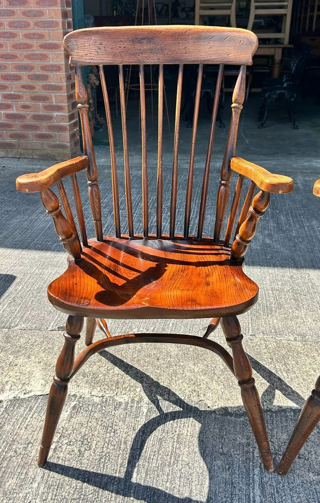 Vintage Pair Of Oak & Elm Comb Back Windsor Chairs Crinoline Stretcher Armchairs photo 295.0